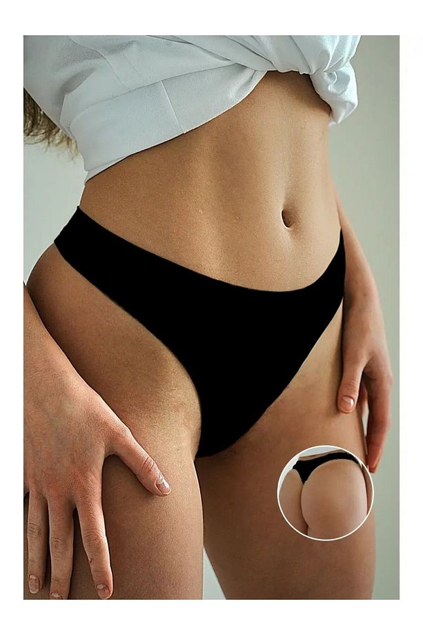 Navelli Model Seamless Örme Model Düz Desensiz Külot String Siyah Renk - 5