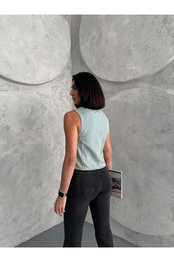 DÜĞMELİ V YAKA TİNT DENIM YELEK - 9