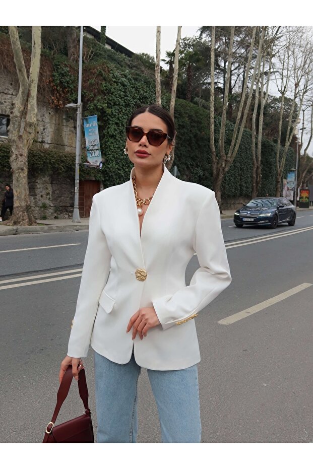 Gold Buttoned Blazer Jacket - 6