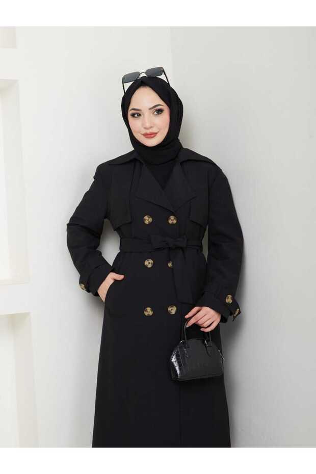 Slit-Looking Trench Coat with Waist Tie Back Detail
