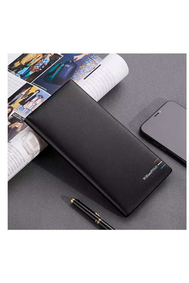 Wi̇lli̇am Polo Laorentou Limited Edition Italian Genuine Leather Black Long Men's Card Holder & Wallet