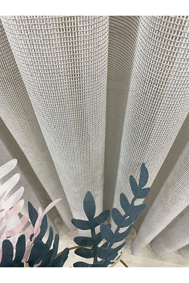 Grey Color Modern Textured Knitted 1/3 Sik Pleat Tulle Curtain