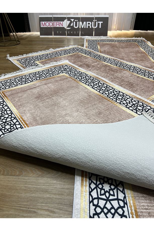 Yazlık Halı Dijital Baskılı Makinede Yıkanabilir Dot Taban Yatak Odası Seti Leylin Vizon - 2