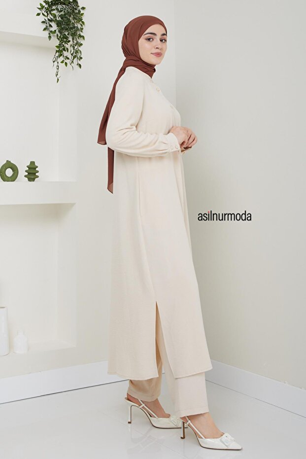 مجموعة Sena Ayrobin المزدوجة باللون البيج مع أزرار - 4