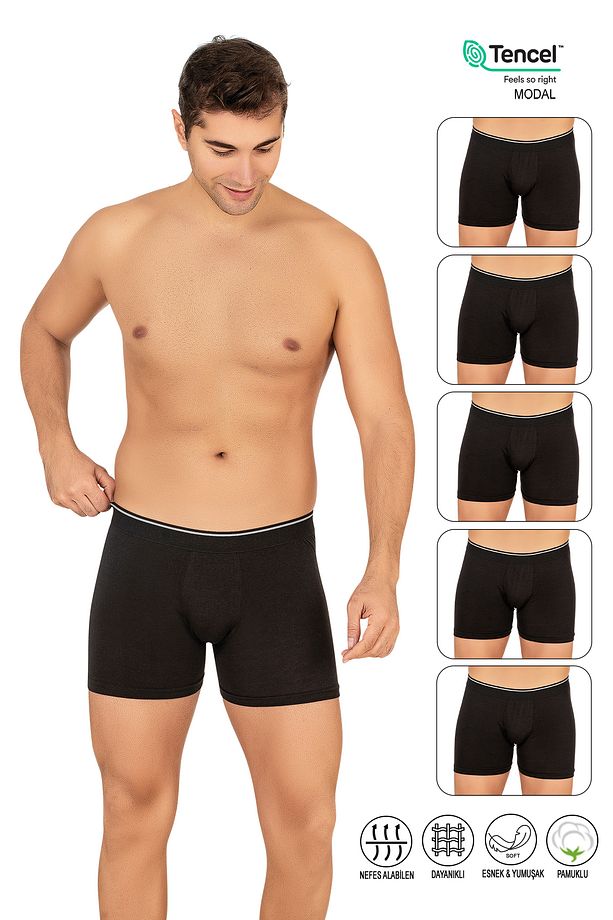 Özkan 11256 5'li Paket Erkek Premium Kumaş Modal Pamuklu Esnek Yumuşak Boxer Şort - 1