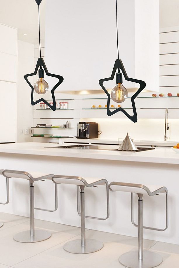 Star Yıldız Tekli Ahşap Avize Dekoratif Sarkıt Modern Rustik Lamba Cafe Salon Genç Çocuk Odası Avize - 6