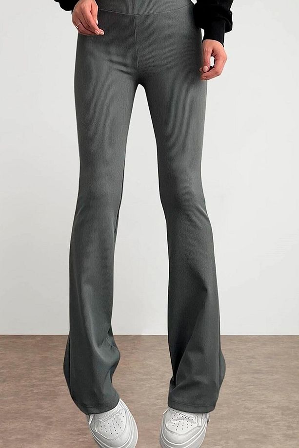 Kadın Fitilli 2li Set Ispanyol Paça ve Yırtmaçlı Tayt Pantalon 2 Adet - 3
