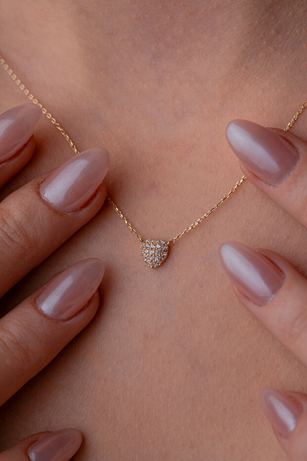 14 Ayar Altın Kalp Kolye - 3