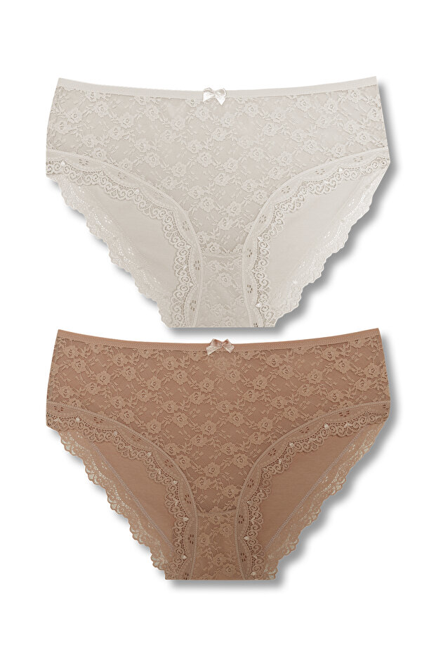 2 Pack Cotton Lace Front High Waist Large Size Women's Panties