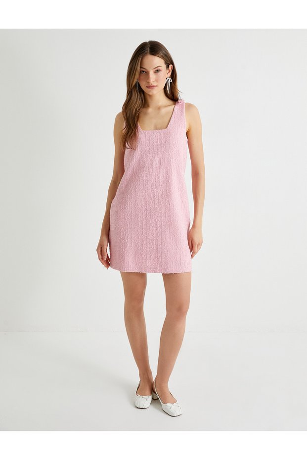 X Tuba Unsual - Mini Tweed Dress Sleeveless with Bow Detail on the Shoulders