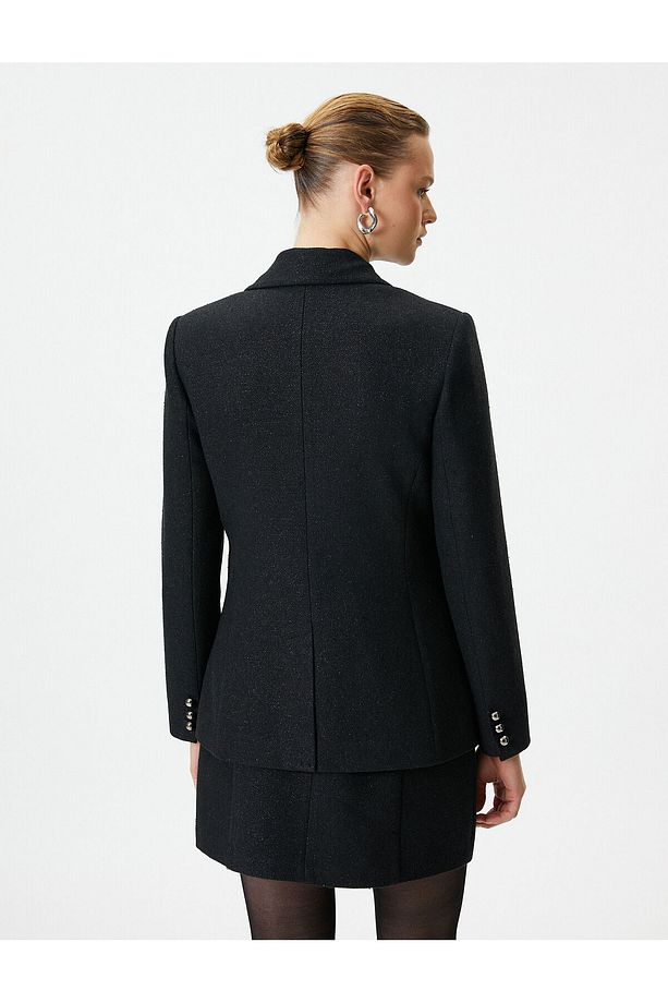 Simli Tek Düğmeli Blazer Ceket - 4