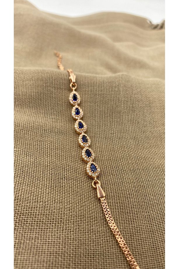 LACİVERT DAMLA MODEL 925 AYAR ROSE GÜMÜŞ SET (KOLYE,BİLEKLİK VE KÜPE) - 3
