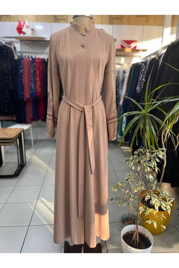 Bej Nakış Modelli Pardesü - 2