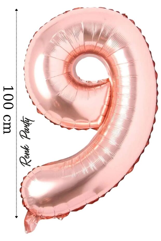 Foil Balloon 9 Number Helium Balloon 100 cm Rose Color - 9 Years Old Balloon - 9 Number Balloon - 40 Inch