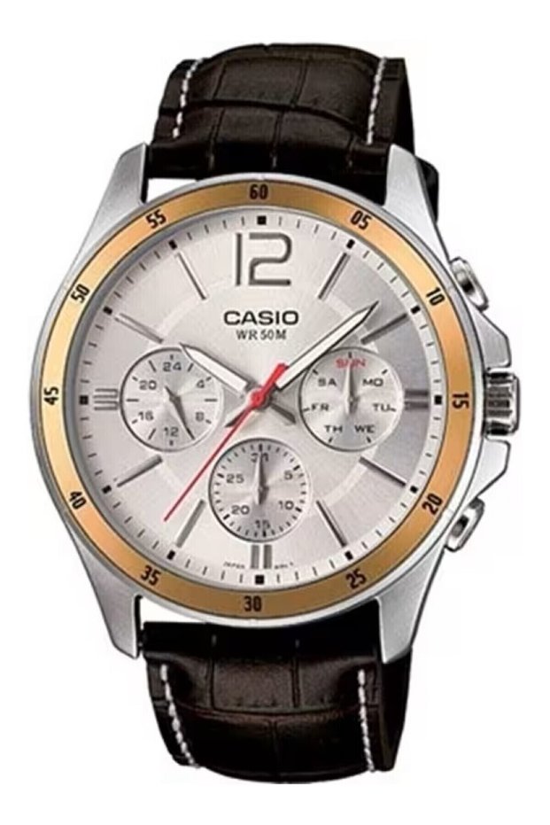 Functional Men's Wristwatch with Silver Cord Bitter Brown Color Indicator