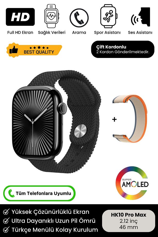 Yeni Nesil Watch 10 Amoled Full HD Ekran Yapay Zeka iOS Android Uyumlu HK10 Pro Max Akıllı Saat - 1