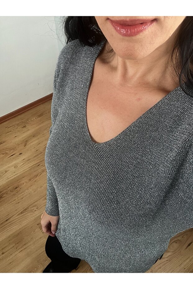 SİMLİ V YAKA TRİKO BLUZ - 7