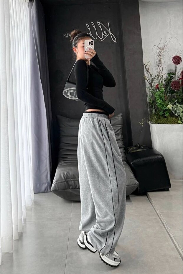 Oversize Çift Şeritli Eşofman Altı - 4