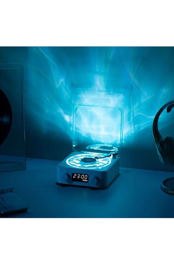 Mini Nostalji Plak Görünüm Dekor Waves Bluetooth Işıklı Müzik Çalar Saat Tf Kart Aux Özellikli - 2