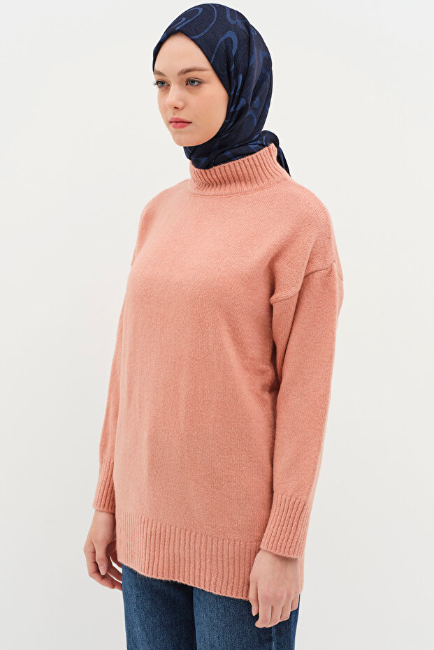 Sıfır Yaka Triko Tunik - Gül Kurusu - 5