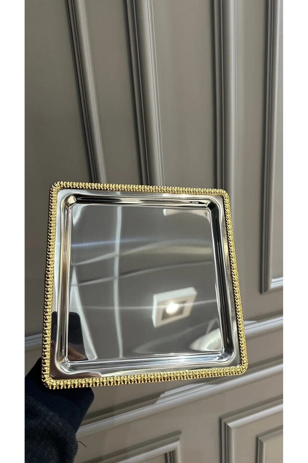 6 Pieces Gold Twisted Silver Color Square Coffee Presentation Tray