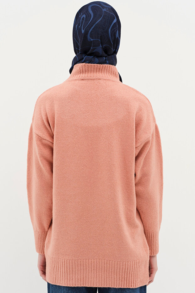 Sıfır Yaka Triko Tunik - Gül Kurusu - 6