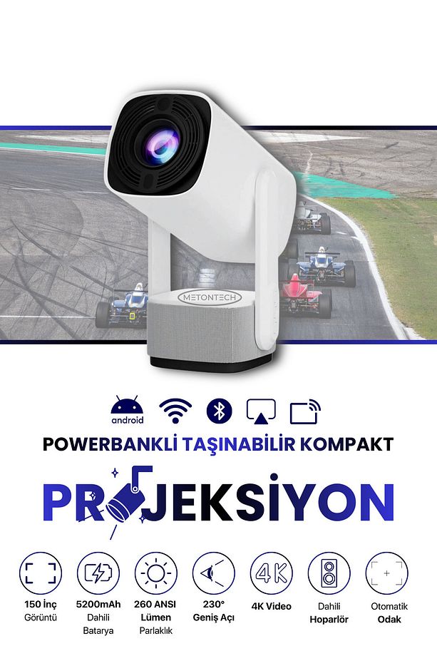 Powerbankli Kompakt Taşınabilir Projeksiyon 4K/1080P Dahili Android, WiFi, Bluetooth RGB Led - 1