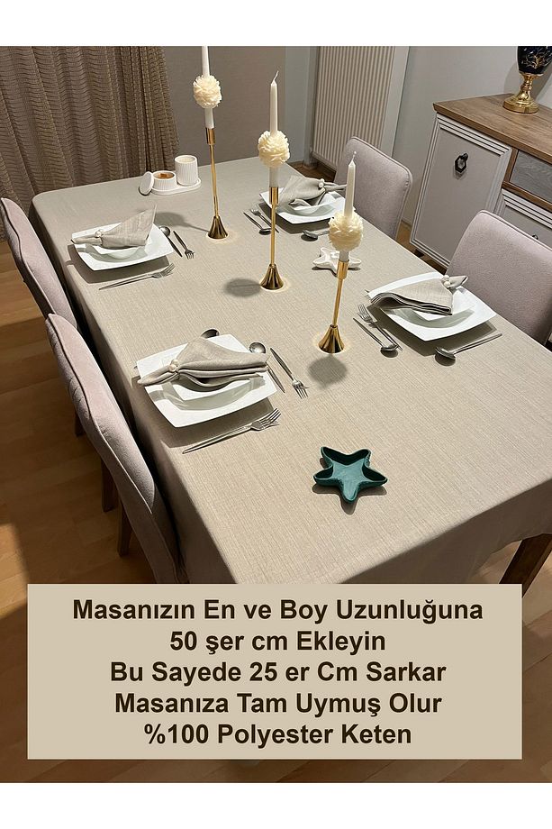 Polyester Keten Linen Dertsiz Masa Örtüsü Taş Rengi + 6 Peçete - 3