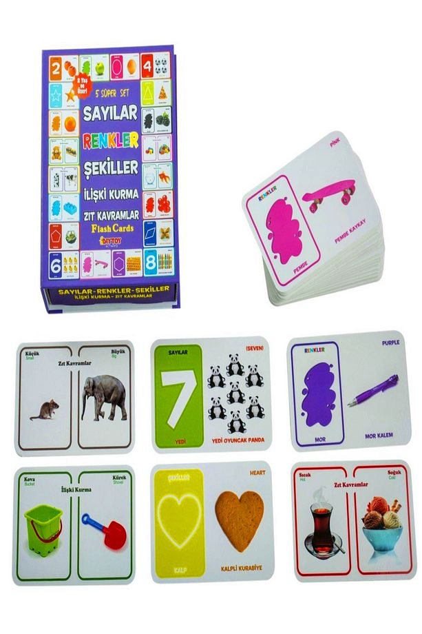 Diytoy Ilişki Kurma - Zıt Kavramlar - Sayılar - Renkler - Şekiller Flaş Zeka Kartları - 5