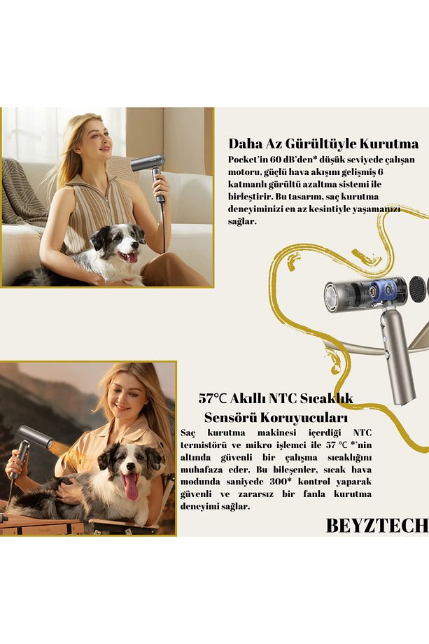 110.000 RPM Motor Düşük Gürültülü Çalışma 40-sn Kurutma 3 Katlanabilir Form Zahmetsiz Saklama - 3