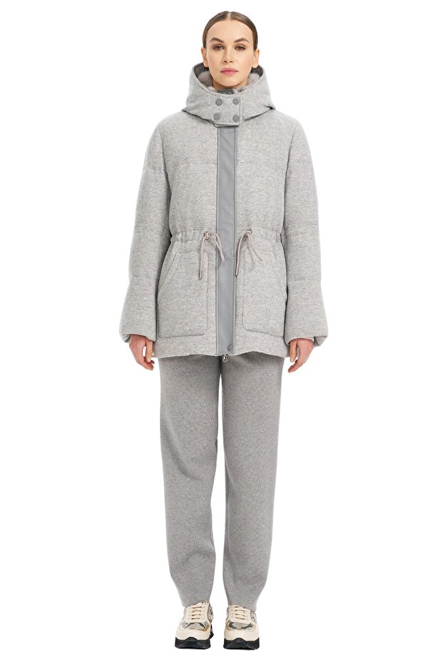Kapüşonlu Bel Lastikli Mont - 1