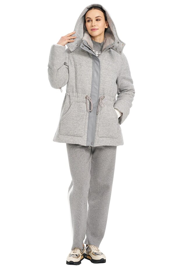 Kapüşonlu Bel Lastikli Mont - 4