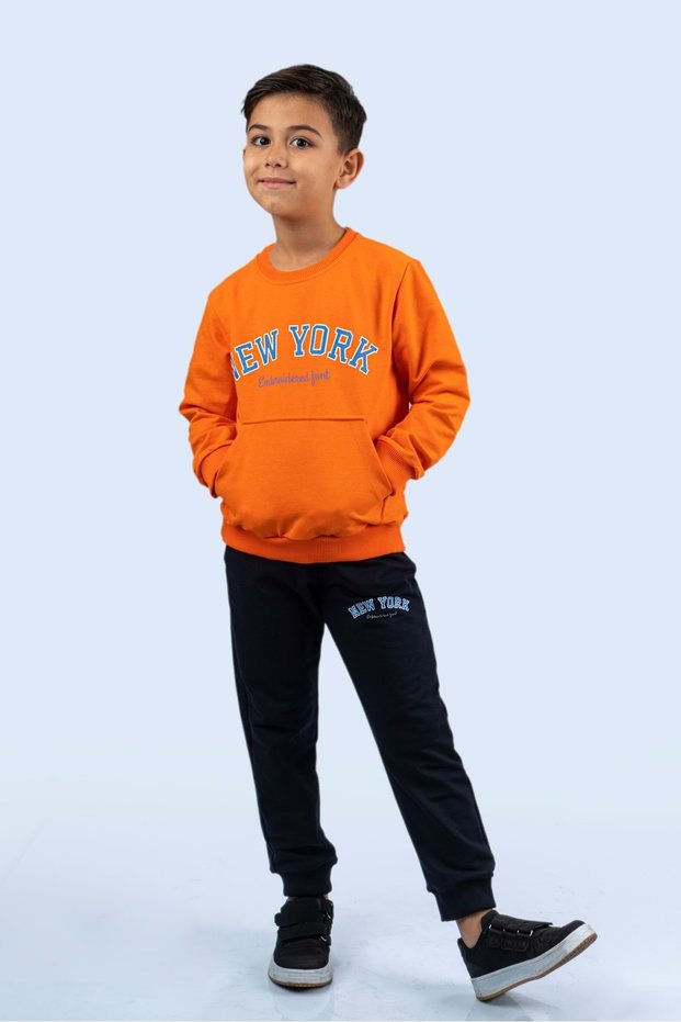 New York Printed Tracksuit Set Mnkdm1001-Ny Orange