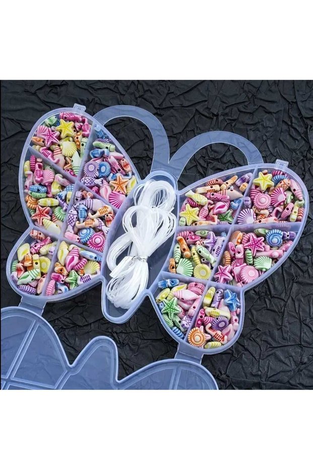 Sea Figures in Box with Butterfly Pastel Beads Set Jewelry Making Supplies