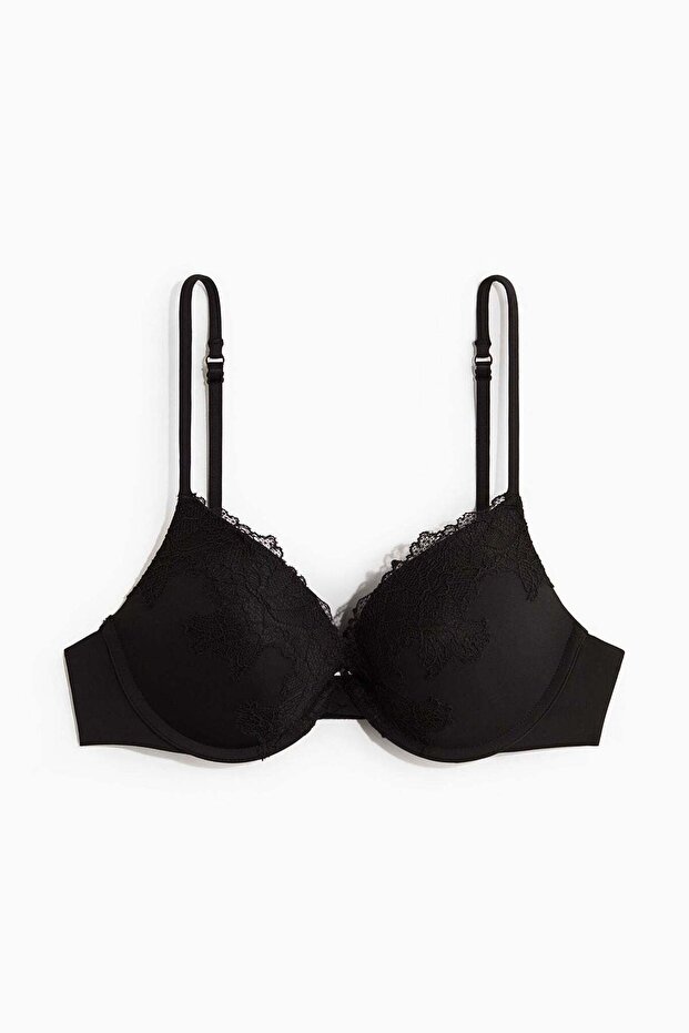 Microfibre and lace push-up bra