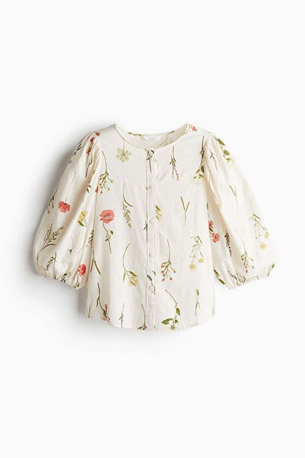 Linen-blend blouse
