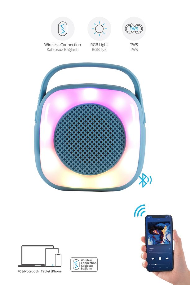 7831 Taşınabilir RGB Bluetooth Hoparlör / Ses Bombası / TWS / USB Giriş / Şarj Edilebilir / Kablosuz - 2