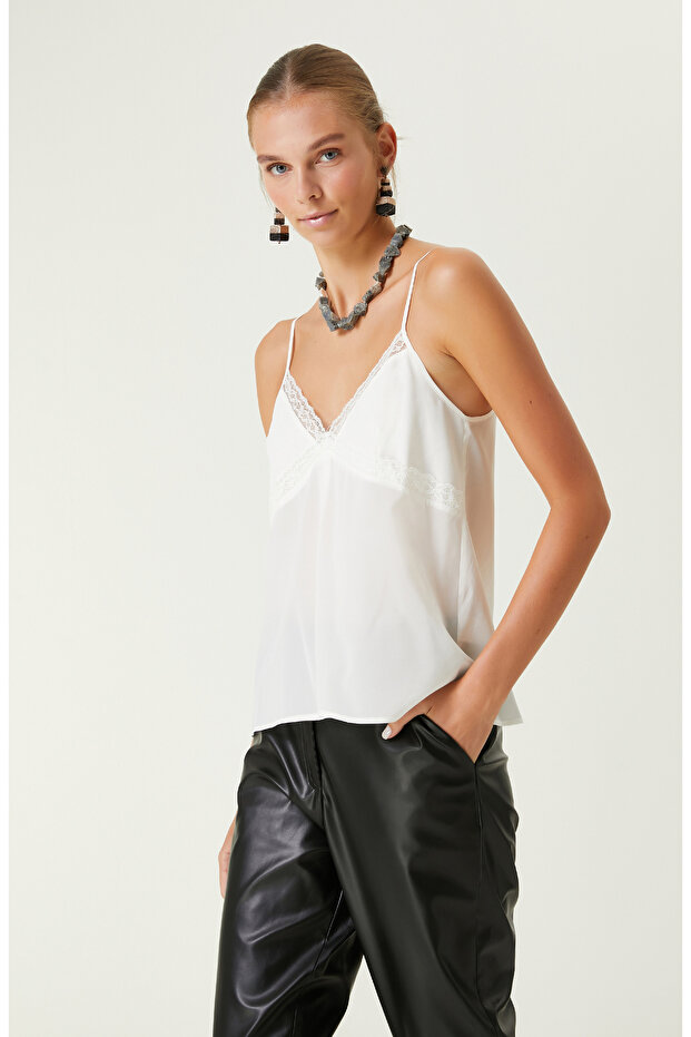 Limited Ekru Askılı Ipek Bluz - 4