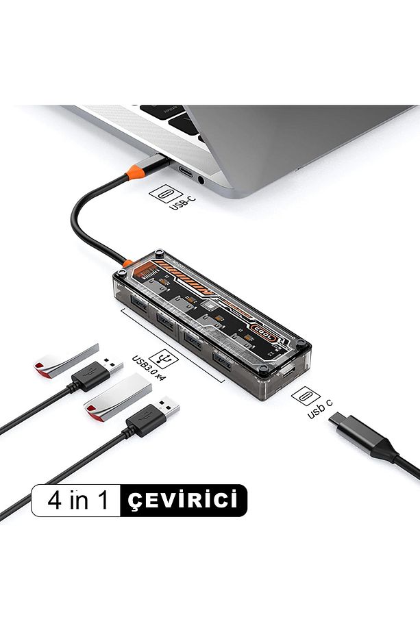 Type-c 4 X Usb 3.0 Hub Pd Şarj Girişli Hub Çevirici Adaptör Sw4u - 3