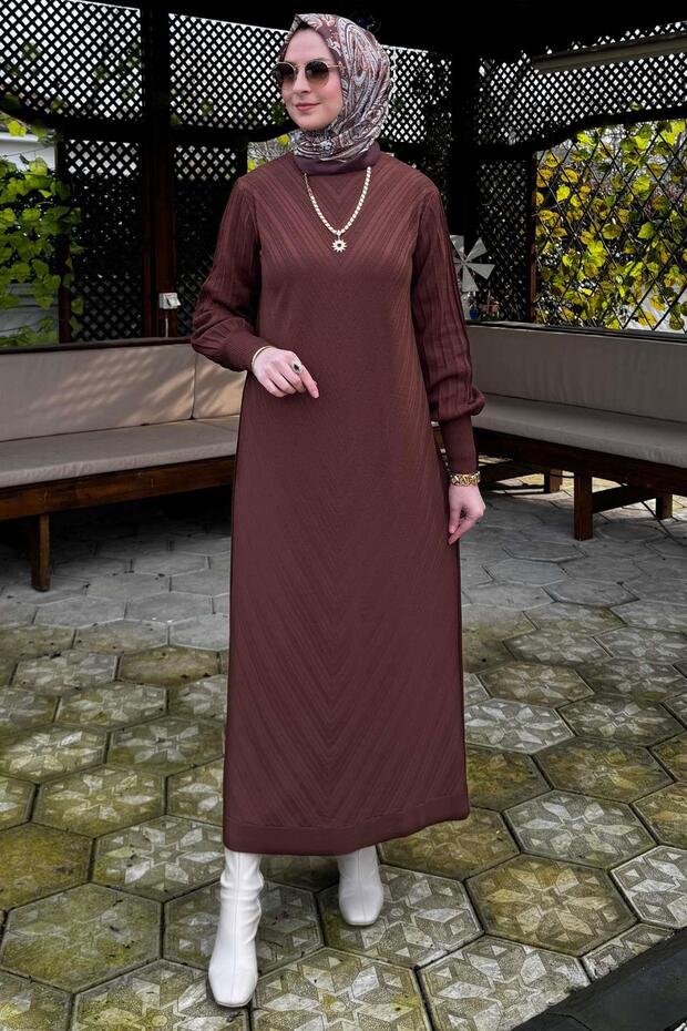 Yağmur Triko Elbise Kahve - 7