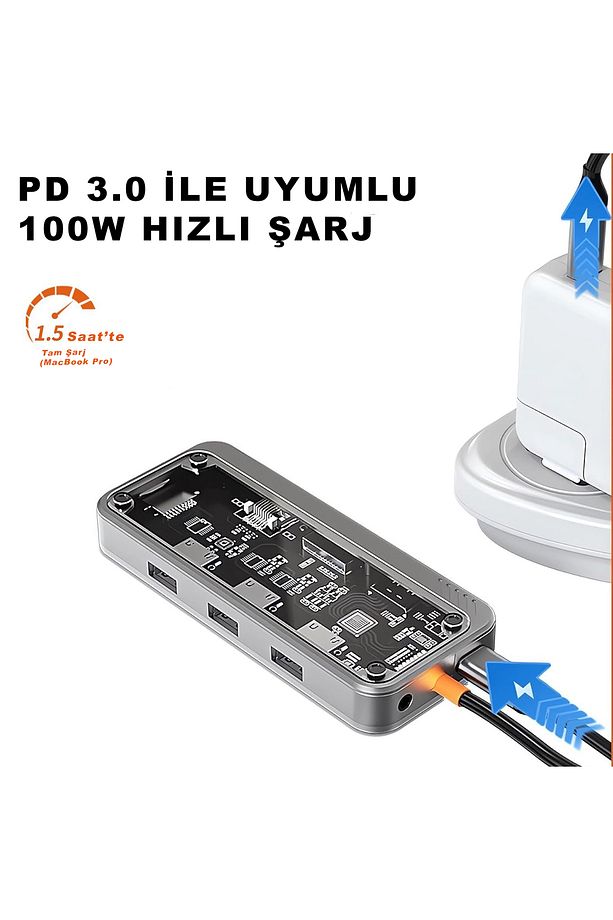 Type-C Audio Pd HDMI Vga Rj-45 Ethernet SD TF 3X Usb 3.0 Hub Çevirici SW10V - 4