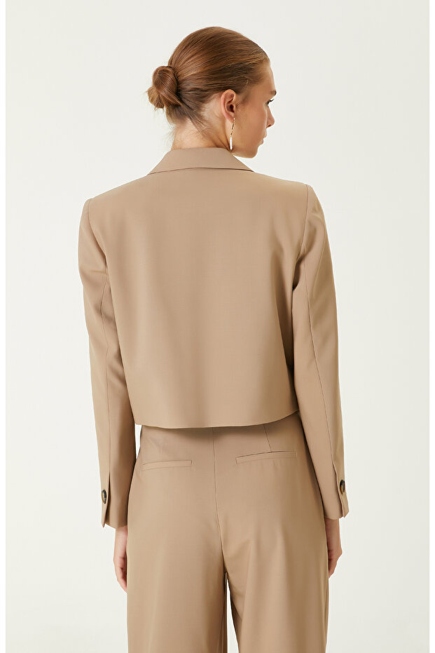 Bej Tek Düğmeli Blazer Ceket - 5