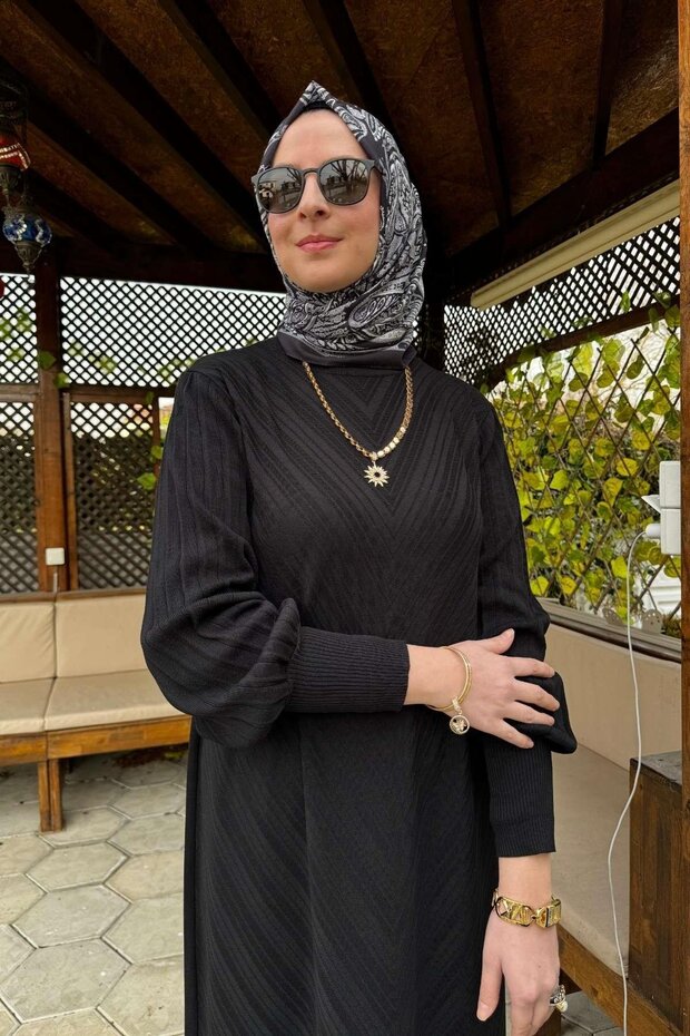 Yağmur Triko Elbise Siyah - 1