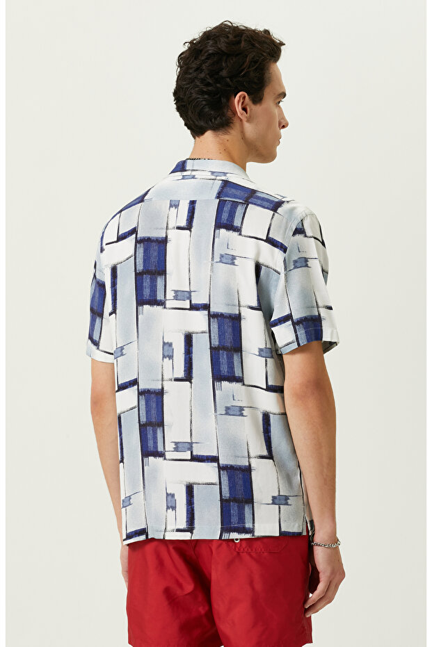 Mavi Baskılı Gömlek - 4