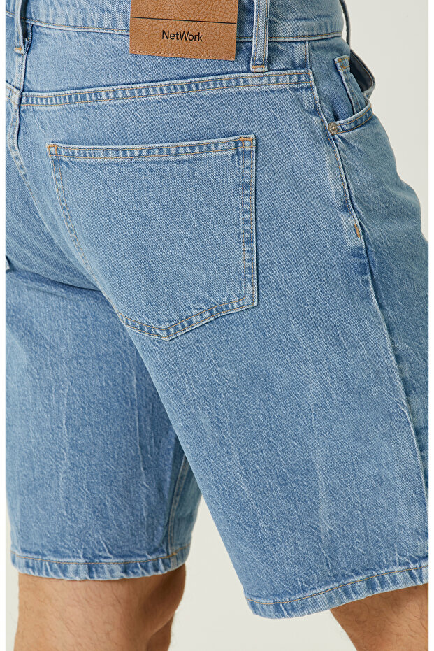 Açık Mavi Düz Paça Denim Şort - 5