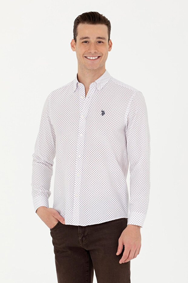 Men's Burgundy Slim Fit Long Sleeve Shirt