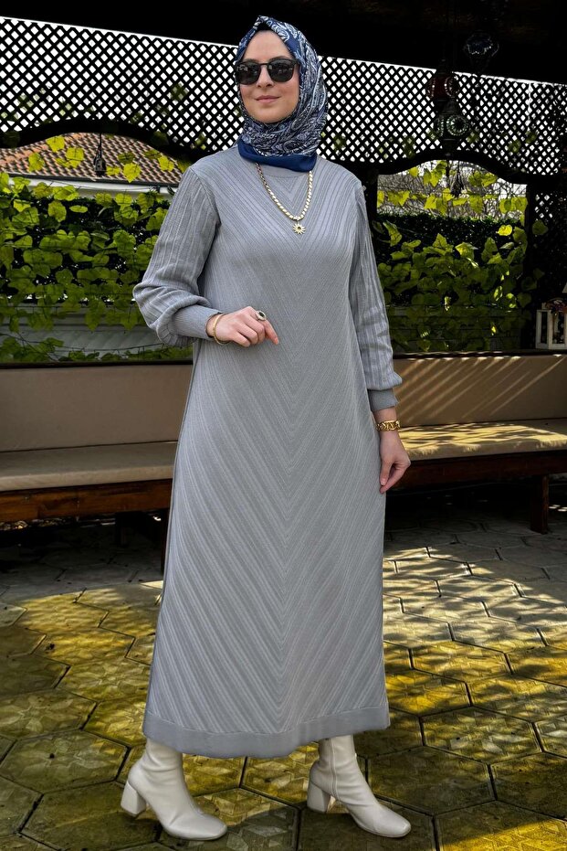 Yağmur Triko Elbise Gri - 6