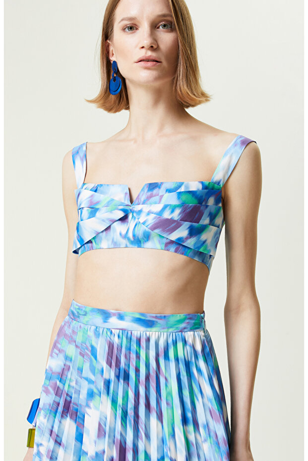 Mavi Askılı Desenli Büstiyer - 4