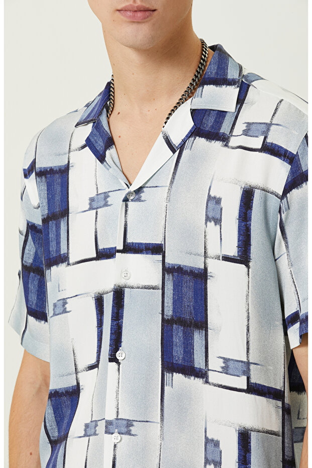 Mavi Baskılı Gömlek - 5