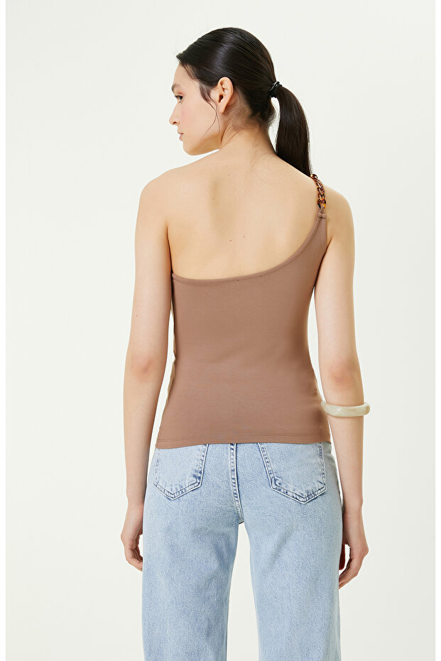 Tek Omuz Yaka Vizon Tshirt - 5